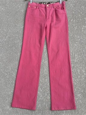Vtg 2000s Roberto Cavalli Pink Flare Jeans Sz L Animal Print Waist High Rise Y2K